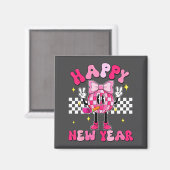 Aimant Checkered Happy New Year 2026 Disco Ball New Year  (Recto/Verso)