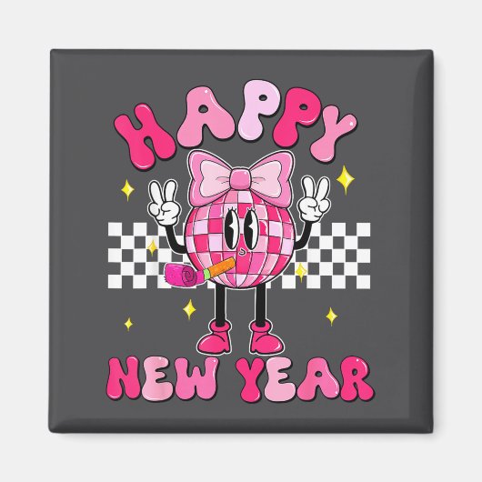 Aimant Checkered Happy New Year 2026 Disco Ball New Year  (Devant)