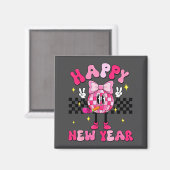 Aimant Checkered Happy New Year 2026 Disco Ball New Year  (Recto/Verso)