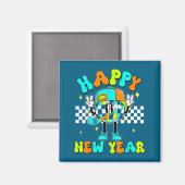 Aimant Checkered Happy New Year 2026 Disco Ball New Year (Recto/Verso)
