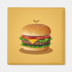 Aimant Cheeseburger avec Arrière - plan jaune