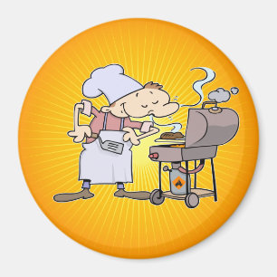 Aimant Chef de BBQ grillant des hamburgers