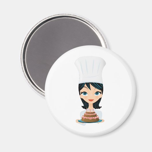 Aimant Chef femme gâteau d'anniversaire (Recto/Verso)