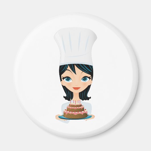 Aimant Chef femme gâteau d'anniversaire (Devant)