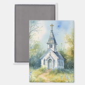 Aimant Chemin rustique d'église dans une prairie de fleur (Recto/Verso)