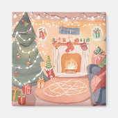Aimant Cheminée de Noël à l'aquarelle (Devant)