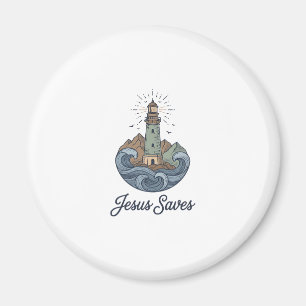 Aimant Chemise chrétienne vintage phare Jésus Sauve_1