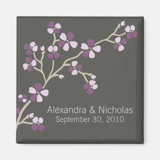 Aimant Cherry Blossom Designer Wedding Favor (prune) (Devant)