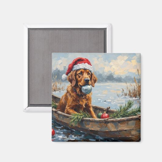 Aimant Chesapeake Bay Retriever Christmas Hunting Boat (Recto/Verso)