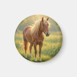 Aimant Cheval à la crinière dorée Prairie de fleurs sauva