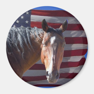 Aimant Cheval américain et drapeau quarts - patriotiques