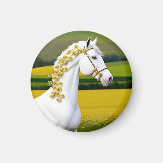 Aimant Cheval blanc avec guirlande florale (Devant)