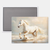 Aimant Cheval Blanc courir sur la plage (Recto/Verso)