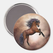 Aimant Cheval brun friésien s'élevant avec des nuages bru (Recto/Verso)