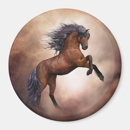 Aimant Cheval brun friésien s'élevant avec des nuages bru (Devant)