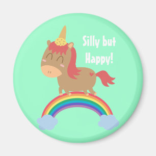 Aimant Cheval Brun Kawaii essayant d'être une Licorne