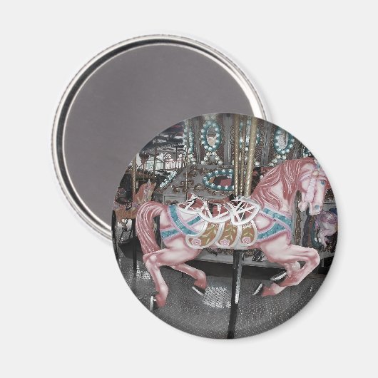 Aimant Cheval carrousel rose (Recto/Verso)