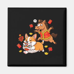 Aimant Cheval Chinois Corgi Drôle Enfants Hommes Femmes J