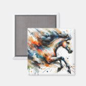 Aimant Cheval courant à l'aquarelle abstraite (Recto/Verso)