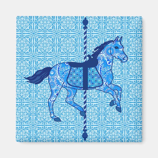 Aimant Cheval de carrousel - Cobalt et Sky Blue (Devant)