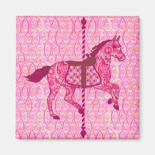 Aimant Cheval de carrousel - rose de fuchsia