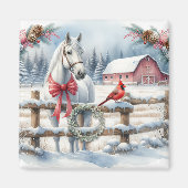 Aimant Cheval de Noël blanc et cardinal (Devant)