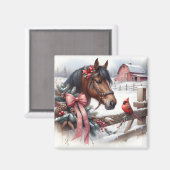 Aimant Cheval de Noël Brown et cardinal (Recto/Verso)