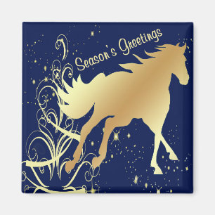 Aimant Cheval D'Or Avec Accents D'Or Sur Les Saisons Bleu