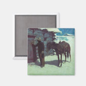 Aimant Cheval et Cowboy neige hivernale (Recto/Verso)