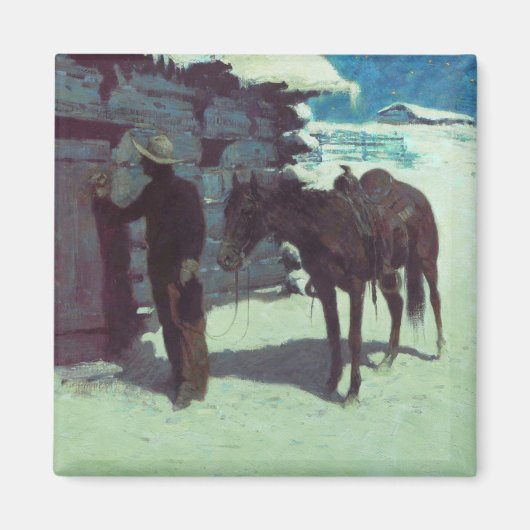 Aimant Cheval et Cowboy neige hivernale (Devant)