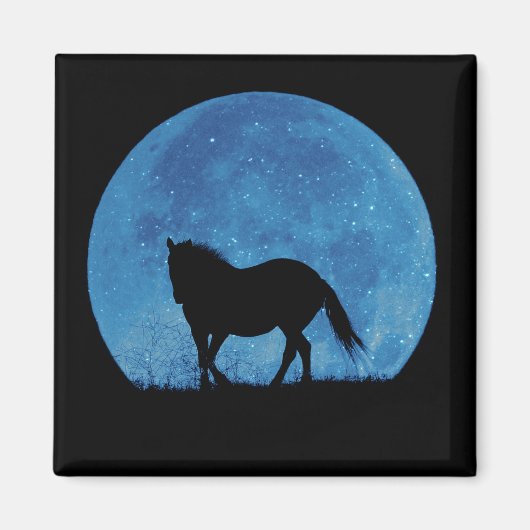 Aimant Cheval et Pleine lune bleue (Devant)