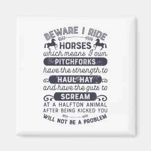 Aimant Cheval Fille Attention I Ride Chevaux Equestre Hor