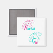 Aimant Cheval Girl en rose et turquoise (Recto/Verso)