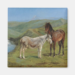 Aimant Cheval gris clair dans un champ (animal de ferme é