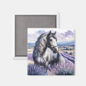 Aimant Cheval gris joli debout en Lavender (Recto/Verso)