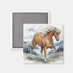 Aimant Cheval islandais Edda Silver bay dans les montagne