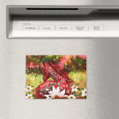 Aimant Cheval marguerrier Art Abstrait Rouge Blanc Vert F (In Situ (Lave-vaisselle))