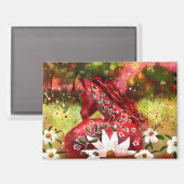 Aimant Cheval marguerrier Art Abstrait Rouge Blanc Vert F (Recto/Verso)