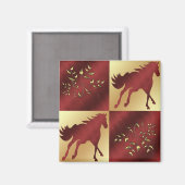 Aimant Cheval Maroon et or avec Feuilles d'or (Recto/Verso)