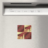 Aimant Cheval Maroon et or avec Feuilles d'or (In Situ (Lave-vaisselle))