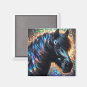 Aimant Cheval noir avec Mane Iridescente (Recto/Verso)