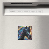 Aimant Cheval noir avec Mane Iridescente (In Situ (Lave-vaisselle))