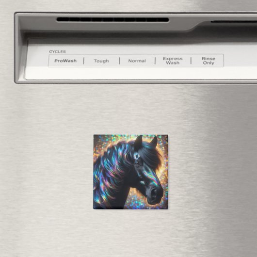 Aimant Cheval noir avec Mane Iridescente (In Situ (Lave-vaisselle))