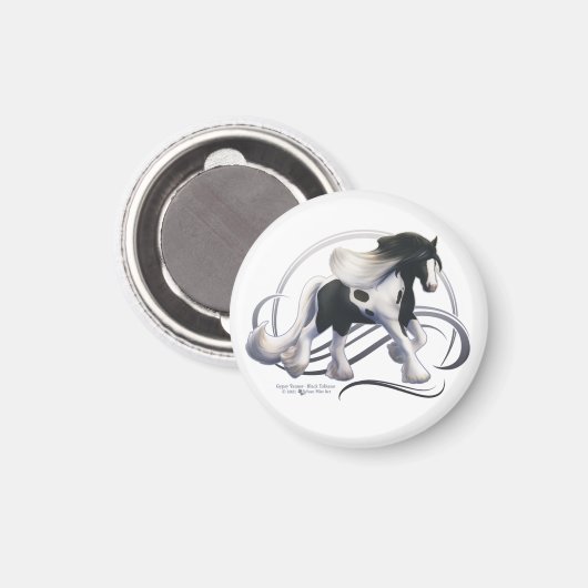 Aimant Cheval noir Tobiano Gypsy Vanner (Recto/Verso)