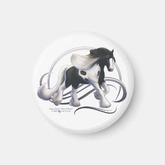 Aimant Cheval noir Tobiano Gypsy Vanner