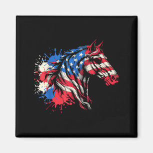 Aimant Cheval patriotique drapeau américain éclaboussure
