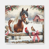 Aimant Cheval Pinto tacheté et Cardinals Noël (Devant)