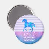 Aimant Cheval sauvage en Aquarelle bleu et violet Anniver (Recto/Verso)