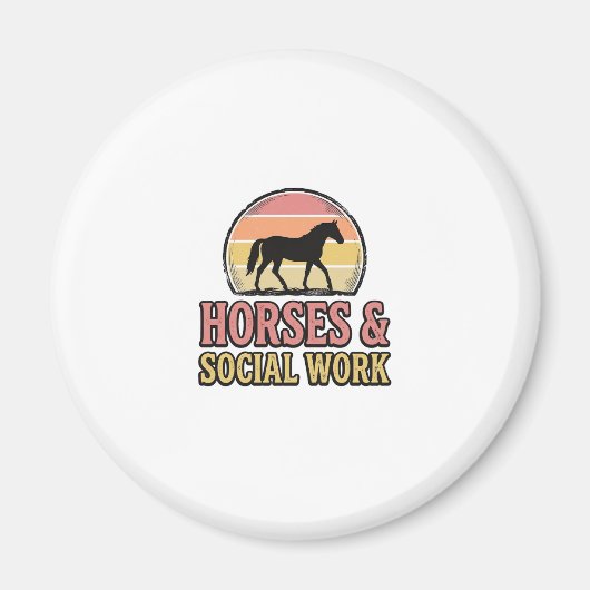 Aimant Cheval & Travail Social Retro Sunset Vector Design (Devant)