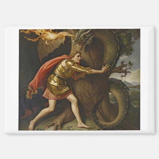 Aimant Chevalier en armure dorée contre le dragon (Recto)
